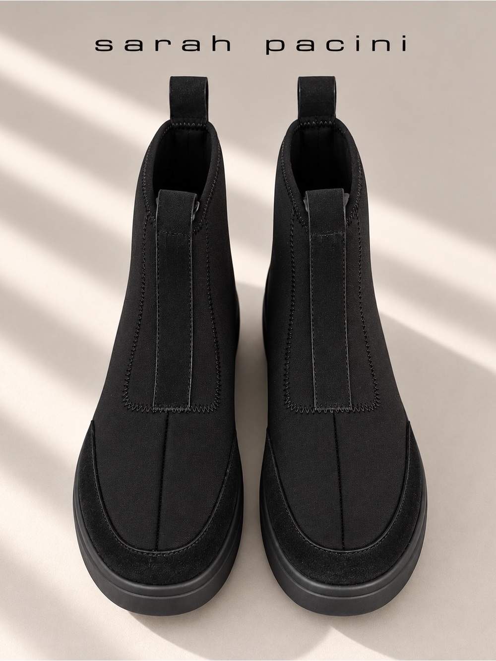 Sarah Pacini 🏛️- Black Mixed-Media Ankle Boot